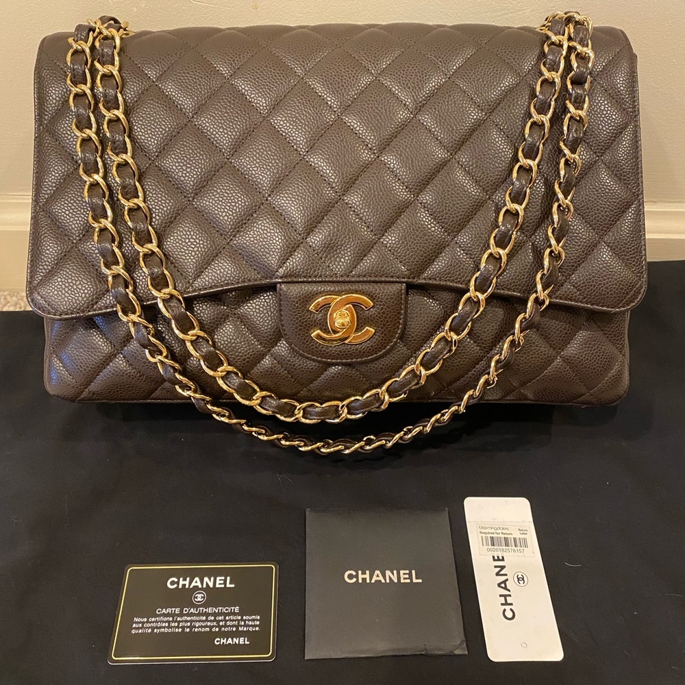 Chanel MAXI bag chocolate brown with gold hardware